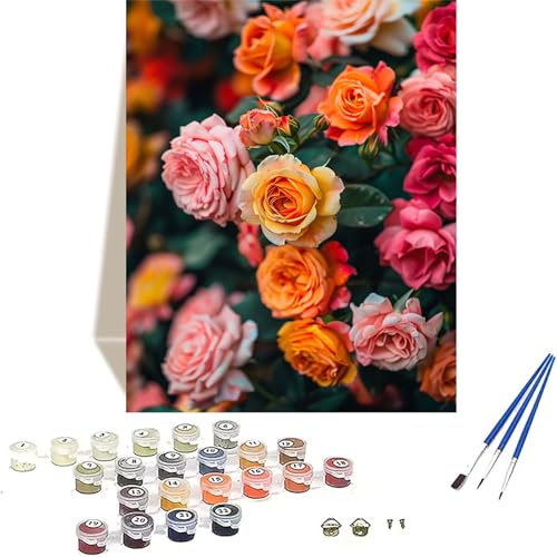 Rose Malen Nach Zahlen Erwachsene, Blume Malen Nach Zahlen kinder Leinwand mit Pinseln und Acrylfarbe, DIY Paint by Numbers Adult und Anfänger, für Home Decor, Geschenk - Ohne Rahmen 40x50 cm B-J von LUOLYYEI