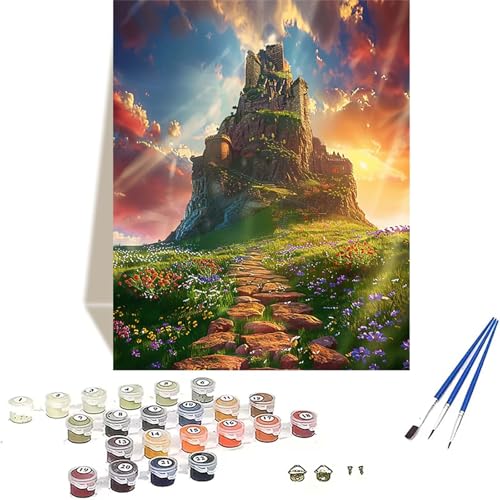 Schloss Malen Nach Zahlen Erwachsene, Landschaft Malen Nach Zahlen kinder Leinwand mit Pinseln und Acrylfarbe, DIY Paint by Numbers Adult und Anfänger, für Home Decor, Geschenk - 40x50 cm F-6 von LUOLYYEI