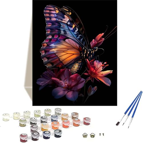 Schmetterling Malen Nach Zahlen Erwachsene, Blume Malen Nach Zahlen kinder Leinwand mit Pinseln und Acrylfarbe, DIY Paint by Numbers Adult und Anfänger, für Home Decor, Geschenk - 40x50 cm 1-V von LUOLYYEI