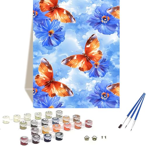 Schmetterling Malen Nach Zahlen Erwachsene, Blume Malen Nach Zahlen kinder Leinwand mit Pinseln und Acrylfarbe, DIY Paint by Numbers Adult und Anfänger, für Home Decor, Geschenk - 70 x 95 cm 5-B von LUOLYYEI