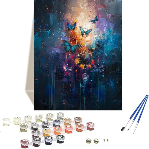 Schmetterling Malen Nach Zahlen Erwachsene, Himmel Malen Nach Zahlen kinder Leinwand mit Pinseln und Acrylfarbe, DIY Paint by Numbers Adult und Anfänger, für Home Decor, Geschenk - 70x95 cm 9-Y von LUOLYYEI