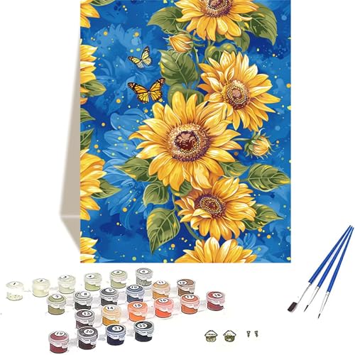 Schmetterling Malen Nach Zahlen Erwachsene, Sonnenblume Malen Nach Zahlen kinder Leinwand mit Pinseln und Acrylfarbe, DIY Paint by Numbers Adult und Anfänger, für Home Decor, Geschenk - 60 x 80 cm U-7 von LUOLYYEI