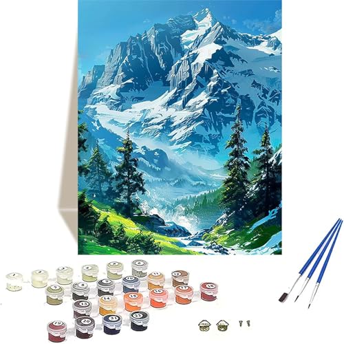 Schneeberg Malen Nach Zahlen Erwachsene, Landschaft Malen Nach Zahlen kinder Leinwand mit Pinseln und Acrylfarbe, DIY Paint by Numbers Adult und Anfänger, für Home Decor, Geschenk - 40x50 cm 2-X von LUOLYYEI