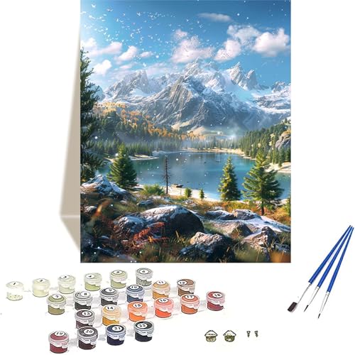 Schneeberg Malen Nach Zahlen Erwachsene, Landschaft Malen Nach Zahlen kinder Leinwand mit Pinseln und Acrylfarbe, DIY Paint by Numbers Adult und Anfänger, für Home Decor, Geschenk - 50x65 cm P-4 von LUOLYYEI