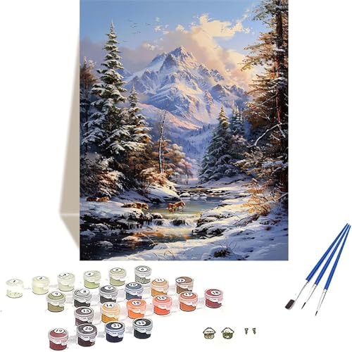 Schneeberg Malen Nach Zahlen Erwachsene, Landschaft Malen Nach Zahlen kinder Leinwand mit Pinseln und Acrylfarbe, DIY Paint by Numbers Adult und Anfänger, für Home Decor, Geschenk - 60x80CM 8-4 von LUOLYYEI