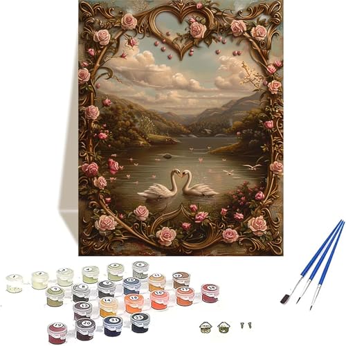 Schwan Malen Nach Zahlen Erwachsene, Rose Malen Nach Zahlen kinder Leinwand mit Pinseln und Acrylfarbe, DIY Paint by Numbers Adult und Anfänger, für Home Decor, Geschenk - Ohne Rahmen 50 x 65 cm 6-I von LUOLYYEI