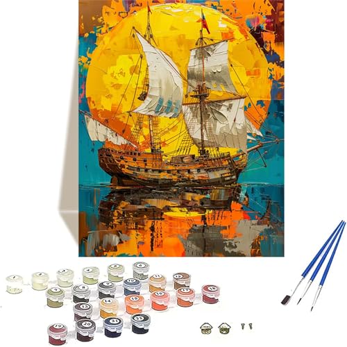 Segelboot Malen Nach Zahlen Erwachsene, Meer Malen Nach Zahlen kinder Leinwand mit Pinseln und Acrylfarbe, DIY Paint by Numbers Adult und Anfänger, für Home Decor, Geschenk - Ohne Rahmen 20x30 cm Z-P von LUOLYYEI