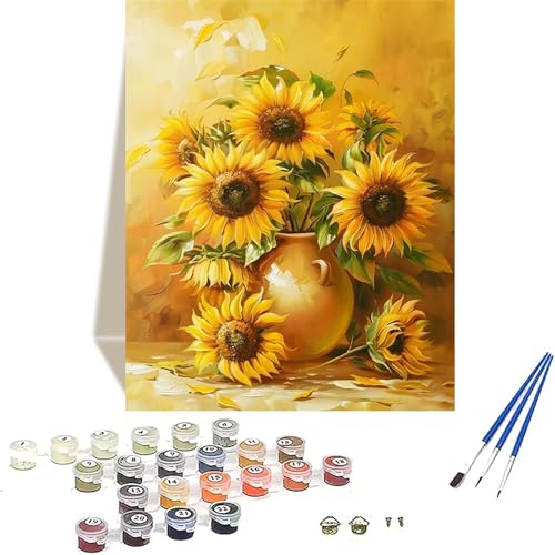 Sonnenblume Malen Nach Zahlen Erwachsene, Blume Malen Nach Zahlen kinder Leinwand mit Pinseln und Acrylfarbe, DIY Paint by Numbers Adult und Anfänger, für Home Decor, Geschenk - 50 x 65 cm W-3 von LUOLYYEI