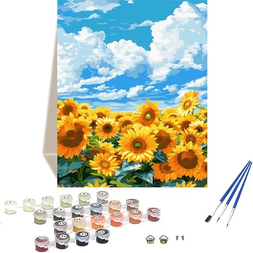 Sonnenblume Malen Nach Zahlen Erwachsene, Himmel Malen Nach Zahlen kinder Leinwand mit Pinseln und Acrylfarbe, DIY Paint by Numbers Adult und Anfänger, für Home Decor, Geschenk - 100x135CM F-7 von LUOLYYEI