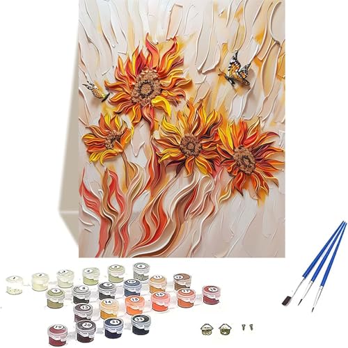 Sonnenblume Malen Nach Zahlen Erwachsene, Schmetterling Malen Nach Zahlen kinder Leinwand mit Pinseln und Acrylfarbe, DIY Paint by Numbers Adult und Anfänger, für Home Decor, Geschenk - 100x135CM F-C von LUOLYYEI