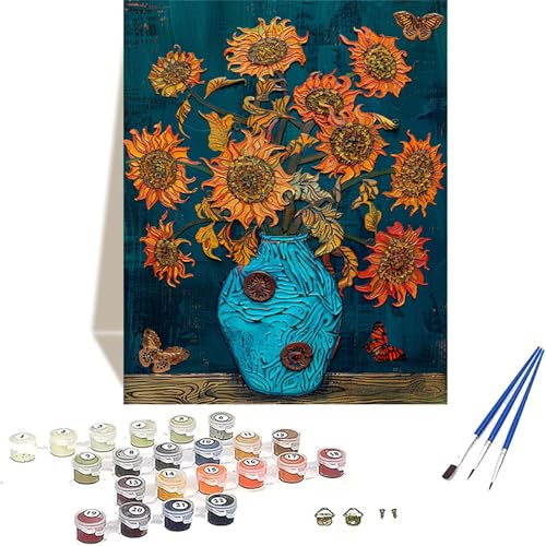 Sonnenblume Malen Nach Zahlen Erwachsene, Schmetterling Malen Nach Zahlen kinder Leinwand mit Pinseln und Acrylfarbe, DIY Paint by Numbers Adult und Anfänger, für Home Decor, Geschenk - 70 x 95 cm 7-G von LUOLYYEI