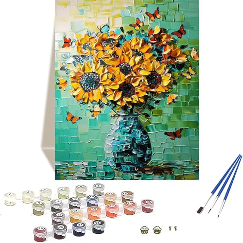 Sonnenblume Malen Nach Zahlen Erwachsene, Schmetterling Malen Nach Zahlen kinder Leinwand mit Pinseln und Acrylfarbe, DIY Paint by Numbers Adult und Anfänger, für Home Decor, Geschenk - 70x95 cm C-9 von LUOLYYEI