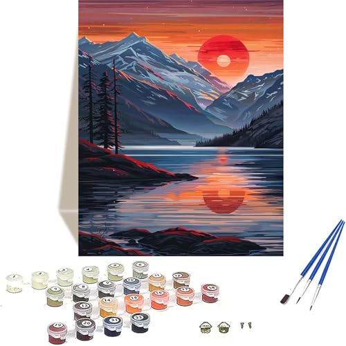 Sonnenuntergang Malen Nach Zahlen Erwachsene, Berg Malen Nach Zahlen kinder Leinwand mit Pinseln und Acrylfarbe, DIY Paint by Numbers Adult und Anfänger, für Home Decor, Geschenk - 20x30 cm X-A von LUOLYYEI