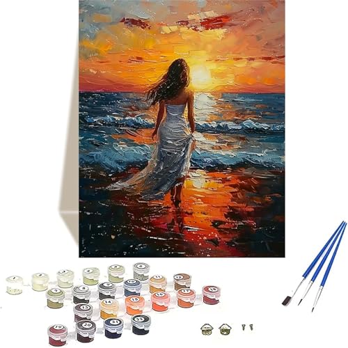 Sonnenuntergang Malen Nach Zahlen Erwachsene, Frau Malen Nach Zahlen kinder Leinwand mit Pinseln und Acrylfarbe, DIY Paint by Numbers Adult und Anfänger, für Home Decor, Geschenk - 20x30 cm A-T von LUOLYYEI