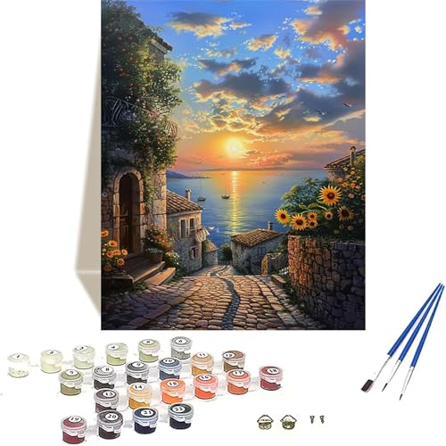 Sonnenuntergang Malen Nach Zahlen Erwachsene, Landschaft Malen Nach Zahlen kinder Leinwand mit Pinseln und Acrylfarbe, DIY Paint by Numbers Adult und Anfänger, für Decor, Geschenk - 100 x 135 cm V-R von LUOLYYEI