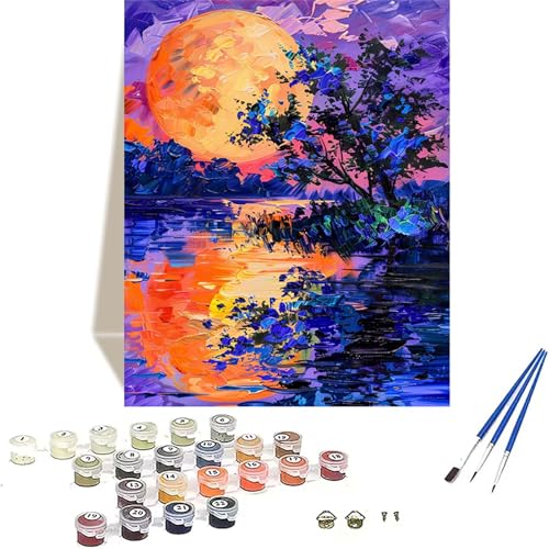 Sonnenuntergang Malen Nach Zahlen Erwachsene, Landschaft Malen Nach Zahlen kinder Leinwand mit Pinseln und Acrylfarbe, DIY Paint by Numbers Adult und Anfänger, für Decor, Geschenk - 40 x 50 cm H-9 von LUOLYYEI