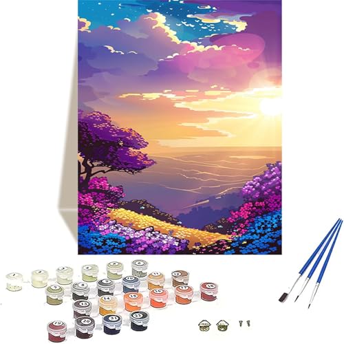 Sonnenuntergang Malen Nach Zahlen Erwachsene, Landschaft Malen Nach Zahlen kinder Leinwand mit Pinseln und Acrylfarbe, DIY Paint by Numbers Adult und Anfänger, für Home Decor, Geschenk - 100x135CM 8-U von LUOLYYEI