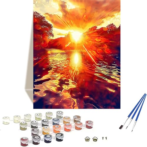 Sonnenuntergang Malen Nach Zahlen Erwachsene, Landschaft Malen Nach Zahlen kinder Leinwand mit Pinseln und Acrylfarbe, DIY Paint by Numbers Adult und Anfänger, für Home Decor, Geschenk - 100x135CM G-7 von LUOLYYEI