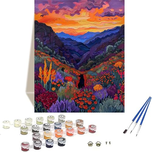 Sonnenuntergang Malen Nach Zahlen Erwachsene, Landschaft Malen Nach Zahlen kinder Leinwand mit Pinseln und Acrylfarbe, DIY Paint by Numbers Adult und Anfänger, für Home Decor, Geschenk - 30x40CM Q-F von LUOLYYEI