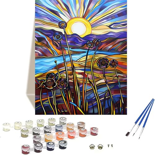 Sonnenuntergang Malen Nach Zahlen Erwachsene, Landschaft Malen Nach Zahlen kinder Leinwand mit Pinseln und Acrylfarbe, DIY Paint by Numbers Adult und Anfänger, für Home Decor, Geschenk - 40x50 cm K-5 von LUOLYYEI