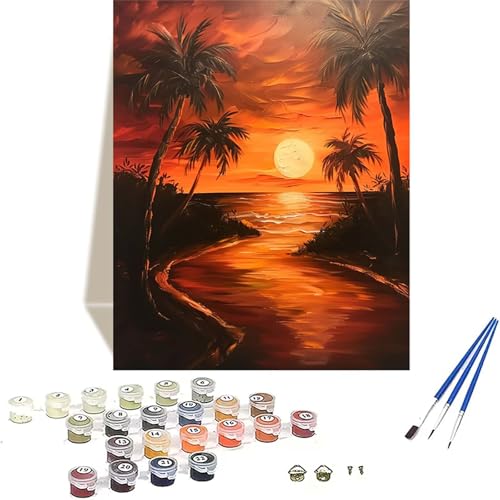 Sonnenuntergang Malen Nach Zahlen Erwachsene, Meer Malen Nach Zahlen kinder Leinwand mit Pinseln und Acrylfarbe, DIY Paint by Numbers Adult und Anfänger, für Home Decor, Geschenk - 20 x 30 cm 1-Z von LUOLYYEI