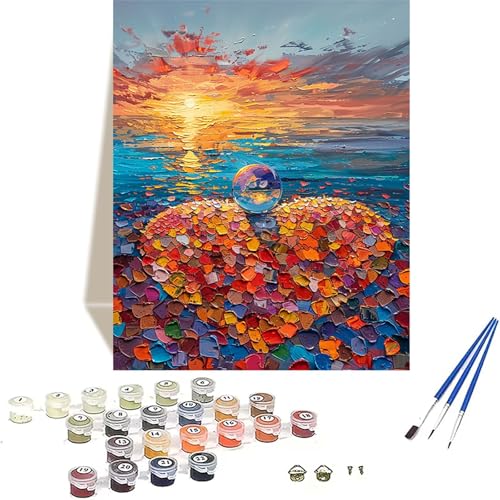 Sonnenuntergang Malen Nach Zahlen Erwachsene, Meer Malen Nach Zahlen kinder Leinwand mit Pinseln und Acrylfarbe, DIY Paint by Numbers Adult und Anfänger, für Home Decor, Geschenk - 20x30 cm 1-J von LUOLYYEI