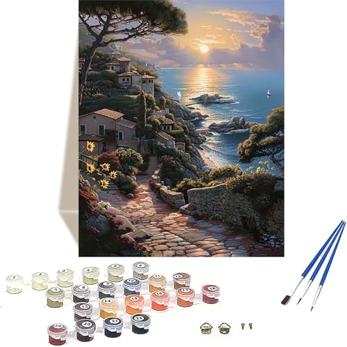 Sonnenuntergang Malen Nach Zahlen Erwachsene, Meer Malen Nach Zahlen kinder Leinwand mit Pinseln und Acrylfarbe, DIY Paint by Numbers Adult und Anfänger, für Home Decor, Geschenk - 30 x 40 cm 9-9 von LUOLYYEI