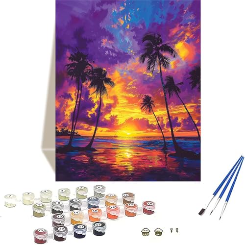 Sonnenuntergang Malen Nach Zahlen Erwachsene, Meer Malen Nach Zahlen kinder Leinwand mit Pinseln und Acrylfarbe, DIY Paint by Numbers Adult und Anfänger, für Home Decor, Geschenk - 70 x 95 cm A-S von LUOLYYEI