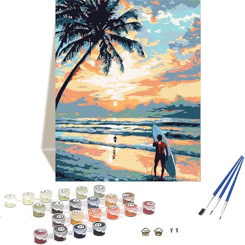 Sonnenuntergang Malen Nach Zahlen Erwachsene, Strand Malen Nach Zahlen kinder Leinwand mit Pinseln und Acrylfarbe, DIY Paint by Numbers Adult und Anfänger, für Home Decor, Geschenk - 20x30 cm 5-9 von LUOLYYEI