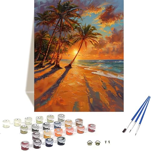 Sonnenuntergang Malen Nach Zahlen Erwachsene, Strand Malen Nach Zahlen kinder Leinwand mit Pinseln und Acrylfarbe, DIY Paint by Numbers Adult und Anfänger, für Home Decor, Geschenk - 40x50 cm 0-L von LUOLYYEI