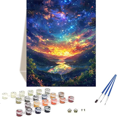 Sternenhimmel Malen Nach Zahlen Erwachsene, Landschaft Malen Nach Zahlen kinder Leinwand mit Pinseln und Acrylfarbe, DIY Paint by Numbers Adult und Anfänger, für Home Decor, Geschenk - 100x135CM 3-2 von LUOLYYEI