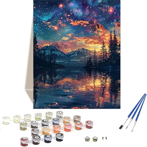 Sternenhimmel Malen Nach Zahlen Erwachsene, Landschaft Malen Nach Zahlen kinder Leinwand mit Pinseln und Acrylfarbe, DIY Paint by Numbers Adult und Anfänger, für Home Decor, Geschenk - 30 x 40 cm 5-R von LUOLYYEI