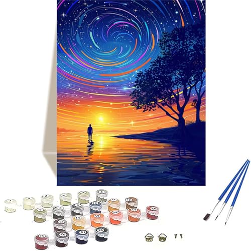 Sternenhimmel Malen Nach Zahlen Erwachsene, Meer Malen Nach Zahlen kinder Leinwand mit Pinseln und Acrylfarbe, DIY Paint by Numbers Adult und Anfänger, für Home Decor, Geschenk - 40x50 cm J-Z von LUOLYYEI