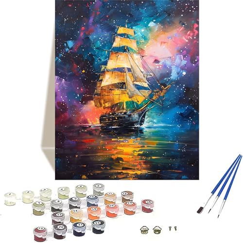 Sternenhimmel Malen Nach Zahlen Erwachsene, Segelboot Malen Nach Zahlen kinder Leinwand mit Pinseln und Acrylfarbe, DIY Paint by Numbers Adult und Anfänger, für Home Decor, Geschenk - 60 x 80 cm C-1 von LUOLYYEI