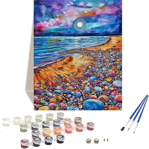 Sternenhimmel Malen Nach Zahlen Erwachsene, Strand Malen Nach Zahlen kinder Leinwand mit Pinseln und Acrylfarbe, DIY Paint by Numbers Adult und Anfänger, für Home Decor, Geschenk - 20 x 30 cm 3-R von LUOLYYEI