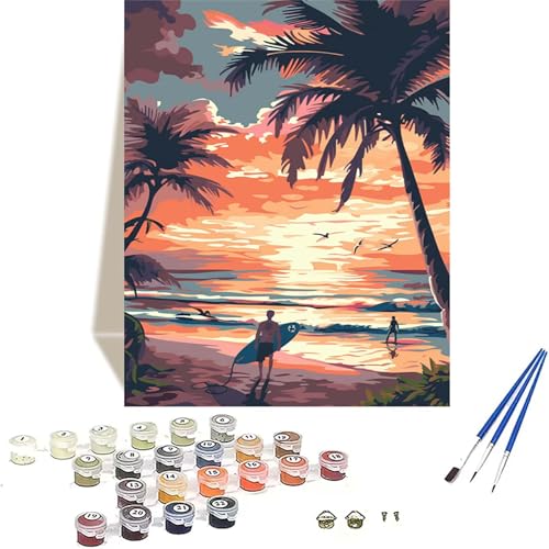 Strand Malen Nach Zahlen Erwachsene, Landschaft Malen Nach Zahlen kinder Leinwand mit Pinseln und Acrylfarbe, DIY Paint by Numbers Adult und Anfänger, für Home Decor, Geschenk - 100x135CM 9-4 von LUOLYYEI