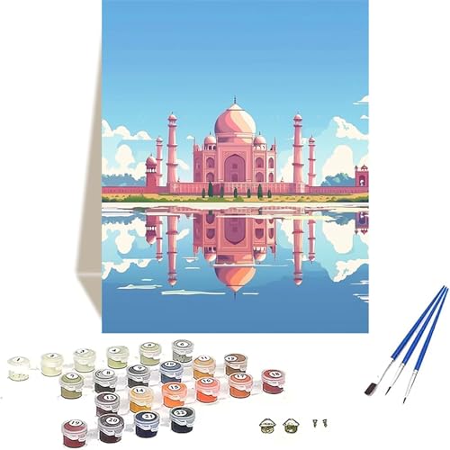 Taj Mahal Malen Nach Zahlen Erwachsene, Landschaft Malen Nach Zahlen kinder Leinwand mit Pinseln und Acrylfarbe, DIY Paint by Numbers Adult und Anfänger, für Home Decor, Geschenk - 100 x 135 cm D-O von LUOLYYEI