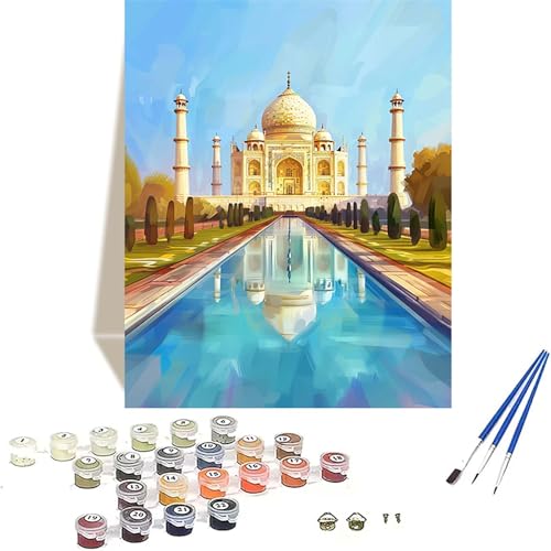 Taj Mahal Malen Nach Zahlen Erwachsene, Landschaft Malen Nach Zahlen kinder Leinwand mit Pinseln und Acrylfarbe, DIY Paint by Numbers Adult und Anfänger, für Home Decor, Geschenk - 100x135CM Y-5 von LUOLYYEI