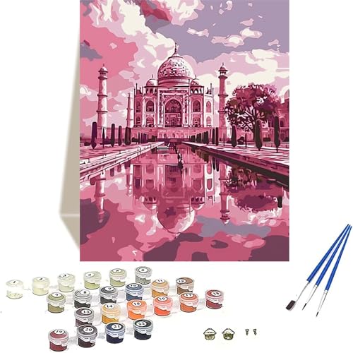 Taj Mahal Malen Nach Zahlen Erwachsene, Landschaft Malen Nach Zahlen kinder Leinwand mit Pinseln und Acrylfarbe, DIY Paint by Numbers Adult und Anfänger, für Home Decor, Geschenk - 70 x 95 cm 3-S von LUOLYYEI