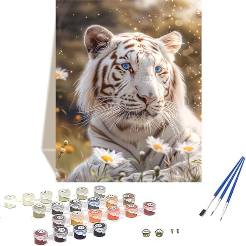 Tiger Malen Nach Zahlen Erwachsene, Blume Malen Nach Zahlen kinder Leinwand mit Pinseln und Acrylfarbe, DIY Paint by Numbers Adult und Anfänger, für Home Decor, Geschenk - Ohne Rahmen 40x50 cm I-0 von LUOLYYEI