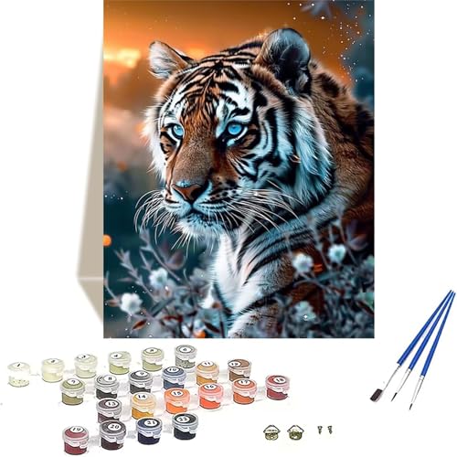 Tiger Malen Nach Zahlen Erwachsene, Tier Malen Nach Zahlen kinder Leinwand mit Pinseln und Acrylfarbe, DIY Paint by Numbers Adult und Anfänger, für Home Decor, Geschenk - Ohne Rahmen 20 x 30 cm 4-6 von LUOLYYEI