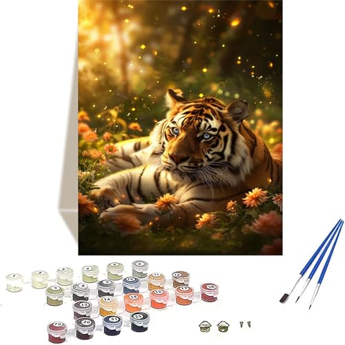 Tiger Malen Nach Zahlen Erwachsene, Tier Malen Nach Zahlen kinder Leinwand mit Pinseln und Acrylfarbe, DIY Paint by Numbers Adult und Anfänger, für Home Decor, Geschenk - Ohne Rahmen 40 x 60 cm X-2 von LUOLYYEI