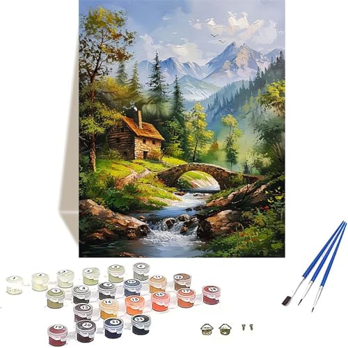 Wald Malen Nach Zahlen Erwachsene, Berg Malen Nach Zahlen kinder Leinwand mit Pinseln und Acrylfarbe, DIY Paint by Numbers Adult und Anfänger, für Home Decor, Geschenk - Ohne Rahmen 50 x 65 cm Z-2 von LUOLYYEI