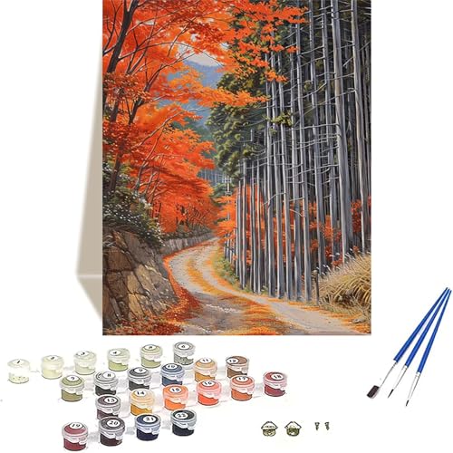 Wald Malen Nach Zahlen Erwachsene, Herbst Malen Nach Zahlen kinder Leinwand mit Pinseln und Acrylfarbe, DIY Paint by Numbers Adult und Anfänger, für Home Decor, Geschenk - Ohne Rahmen 40 x 50 cm R-Y von LUOLYYEI