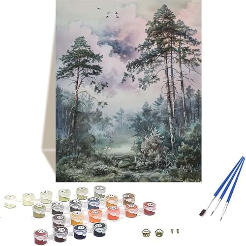 Wald Malen Nach Zahlen Erwachsene, Landschaft Malen Nach Zahlen kinder Leinwand mit Pinseln und Acrylfarbe, DIY Paint by Numbers Adult und Anfänger, für Home Decor, Geschenk - Ohne Rahmen 60x80CM M-7 von LUOLYYEI