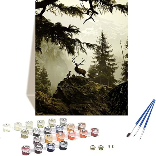 Wald Malen Nach Zahlen Erwachsene, Reh Malen Nach Zahlen kinder Leinwand mit Pinseln und Acrylfarbe, DIY Paint by Numbers Adult und Anfänger, für Home Decor, Geschenk - Ohne Rahmen 50 x 65 cm Z-2 von LUOLYYEI