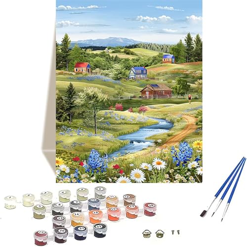 Wiese Malen Nach Zahlen Erwachsene, Landschaft Malen Nach Zahlen kinder Leinwand mit Pinseln und Acrylfarbe, DIY Paint by Numbers Adult und Anfänger, für Home Decor, Geschenk - 20 x 30 cm 2-8 von LUOLYYEI