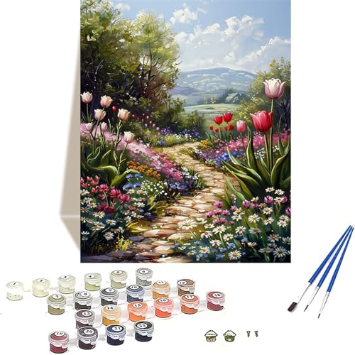 Wiese Malen Nach Zahlen Erwachsene, Landschaft Malen Nach Zahlen kinder Leinwand mit Pinseln und Acrylfarbe, DIY Paint by Numbers Adult und Anfänger, für Home Decor, Geschenk - 20 x 30 cm E-7 von LUOLYYEI