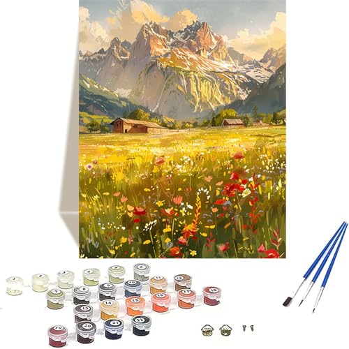 Wiese Malen Nach Zahlen Erwachsene, Landschaft Malen Nach Zahlen kinder Leinwand mit Pinseln und Acrylfarbe, DIY Paint by Numbers Adult und Anfänger, für Home Decor, Geschenk - 20 x 30 cm V-0 von LUOLYYEI