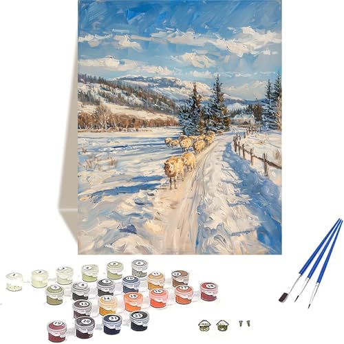 Winter Malen Nach Zahlen Erwachsene, Bauernhof Malen Nach Zahlen kinder Leinwand mit Pinseln und Acrylfarbe, DIY Paint by Numbers Adult und Anfänger, für Home Decor, Geschenk - 20 x 30 cm 8-L von LUOLYYEI